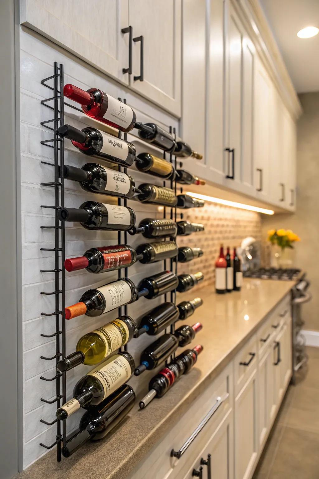Wall-mounted racks turn wine storage into a work of art.