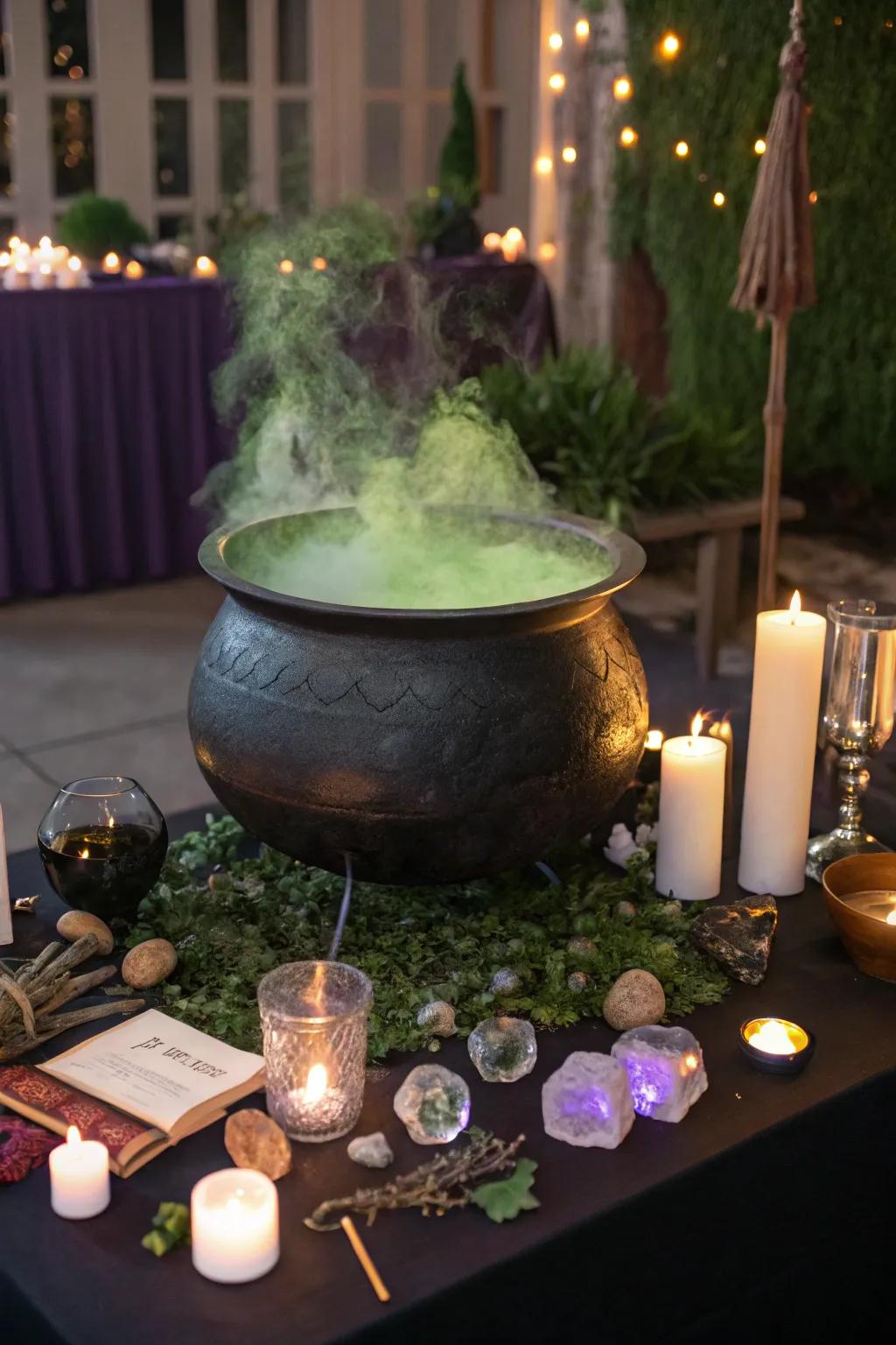 A caldera focal point brings spectacle to the decor.