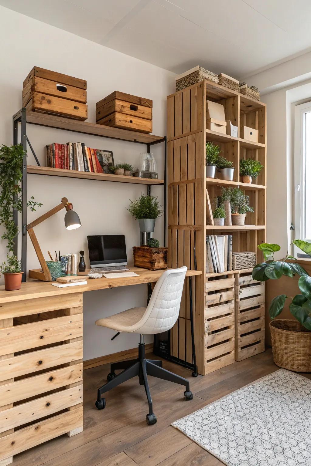 Wood crates offer both functionality and fashion for storage.