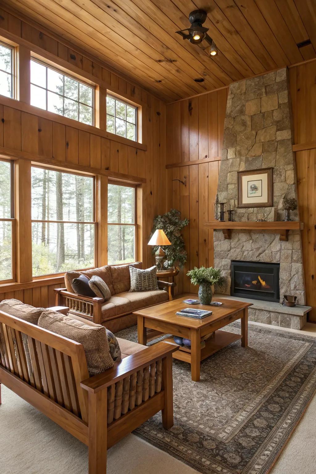 A connected living space that integrates matching timber tones.