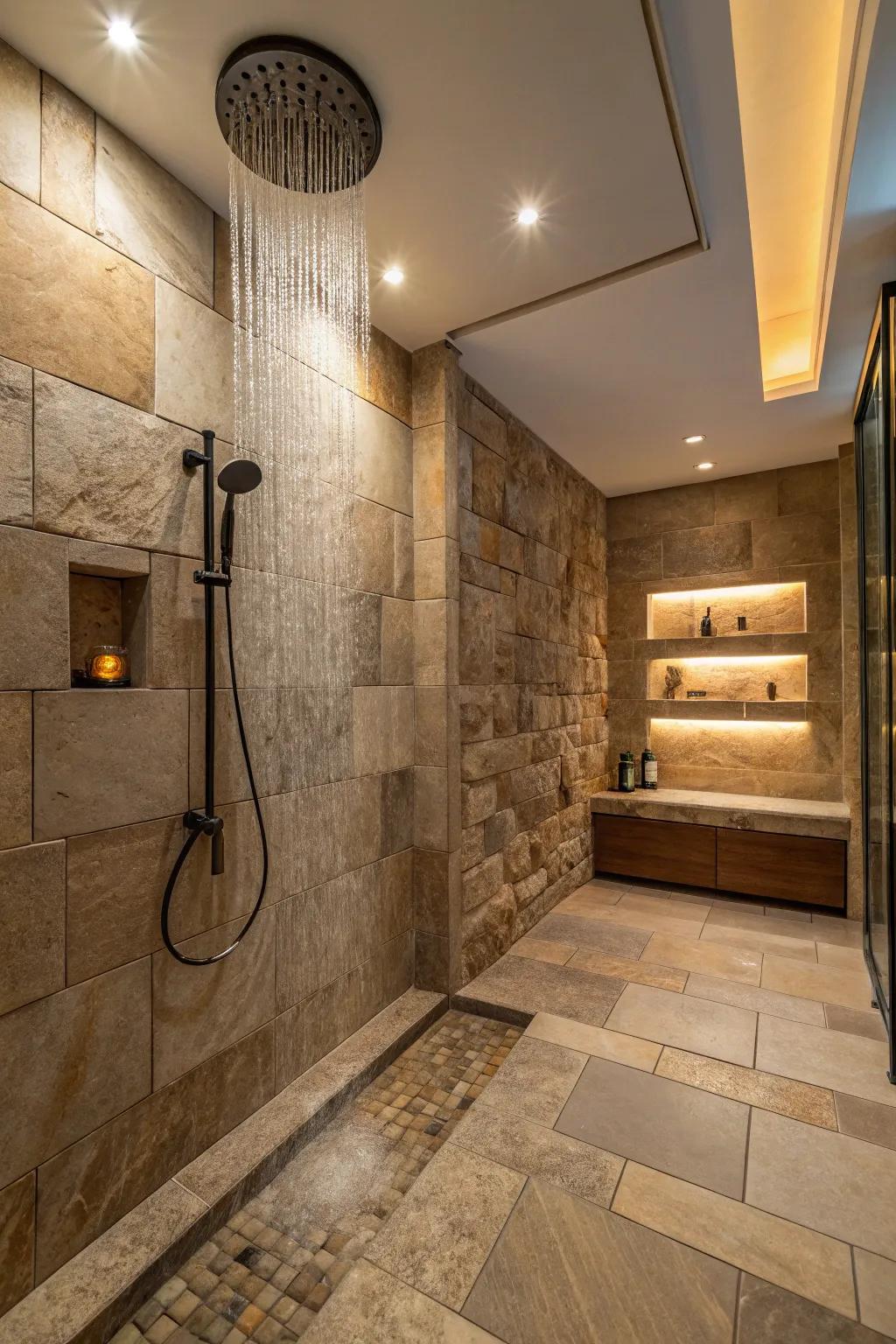 An overhead shower adds a calming touch to any zen bathroom.