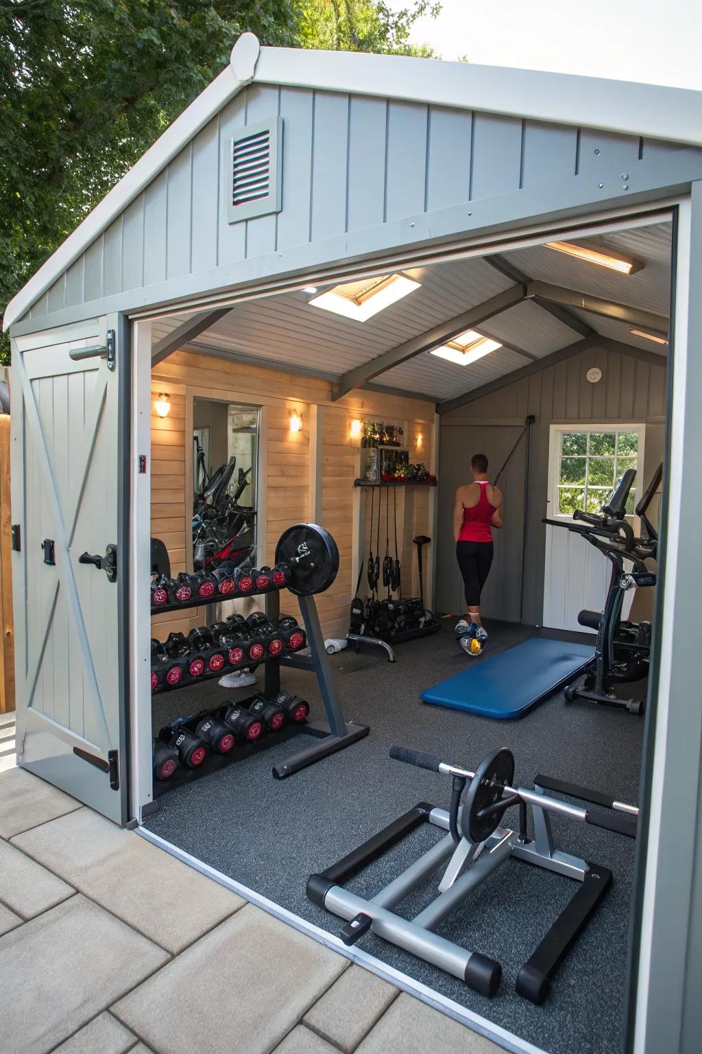 A private exercise room setup with mirrored walls to enhance your workout experience.