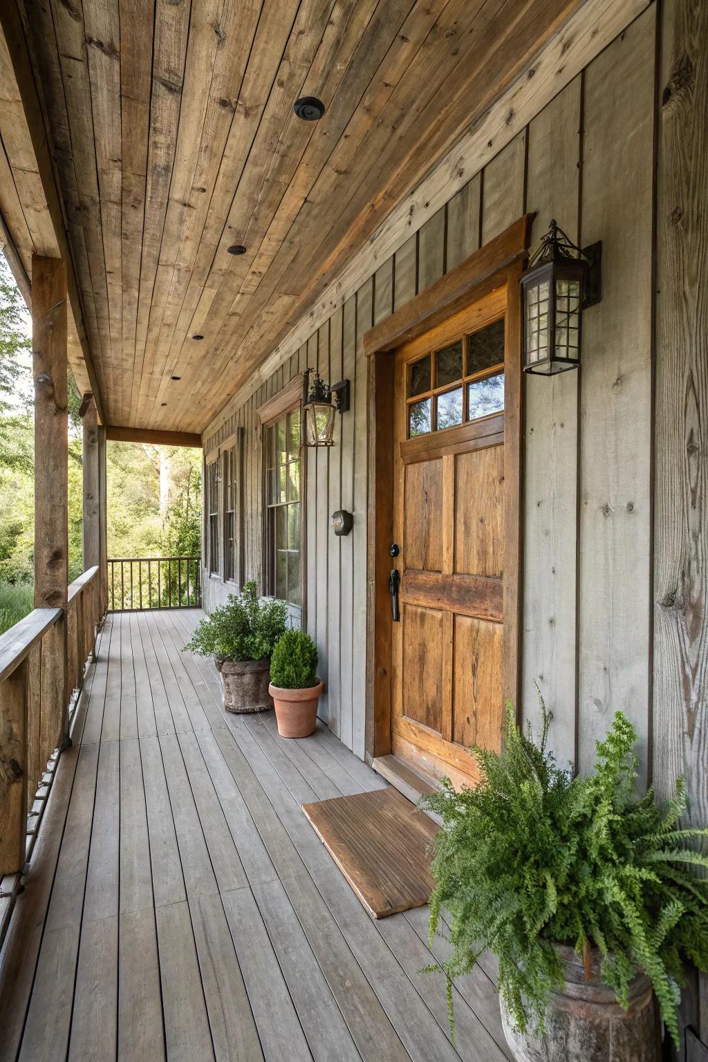 Warm wood details for a rustic porch ambiance.