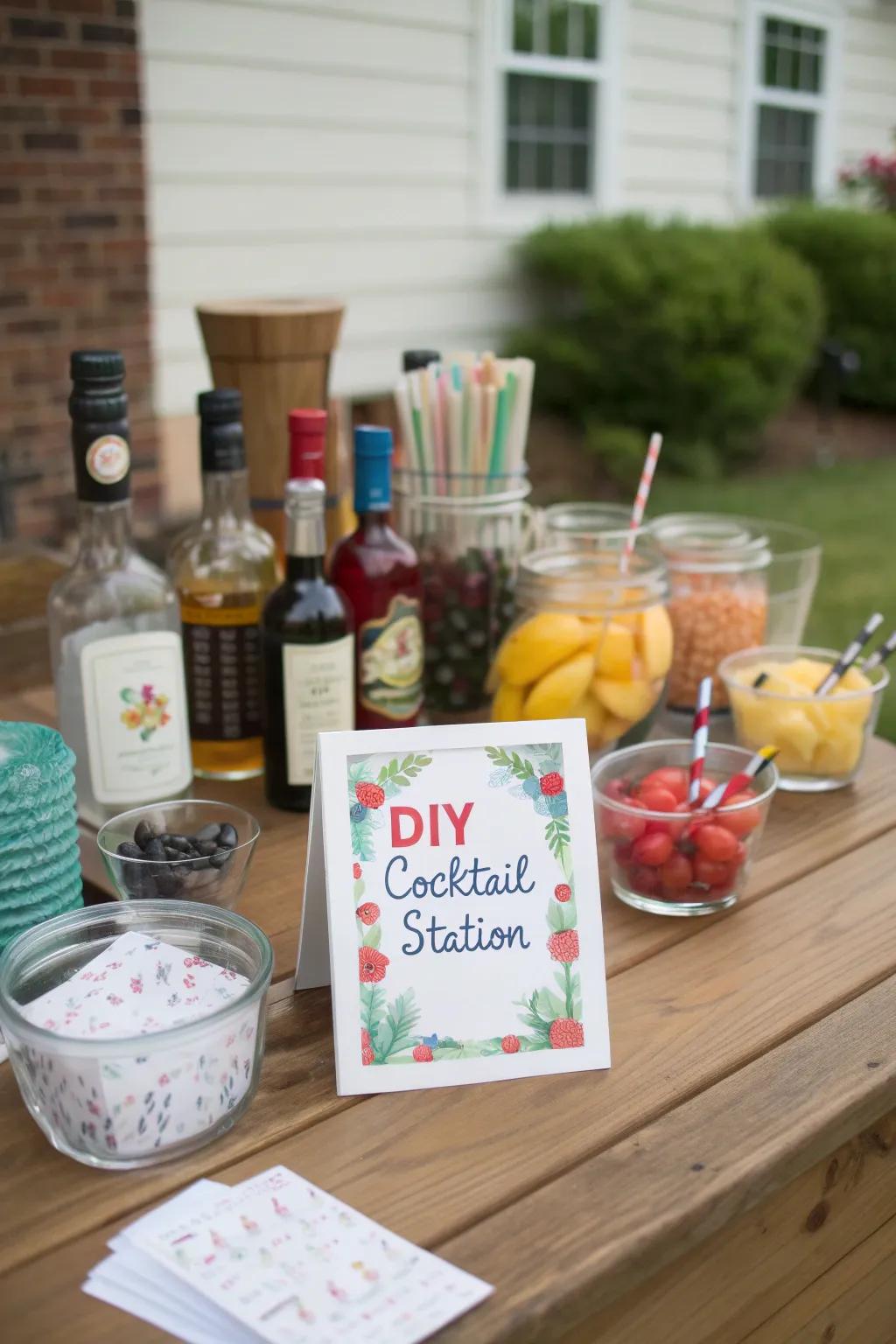 Have a blast with a personalized drink mixing station at your party.