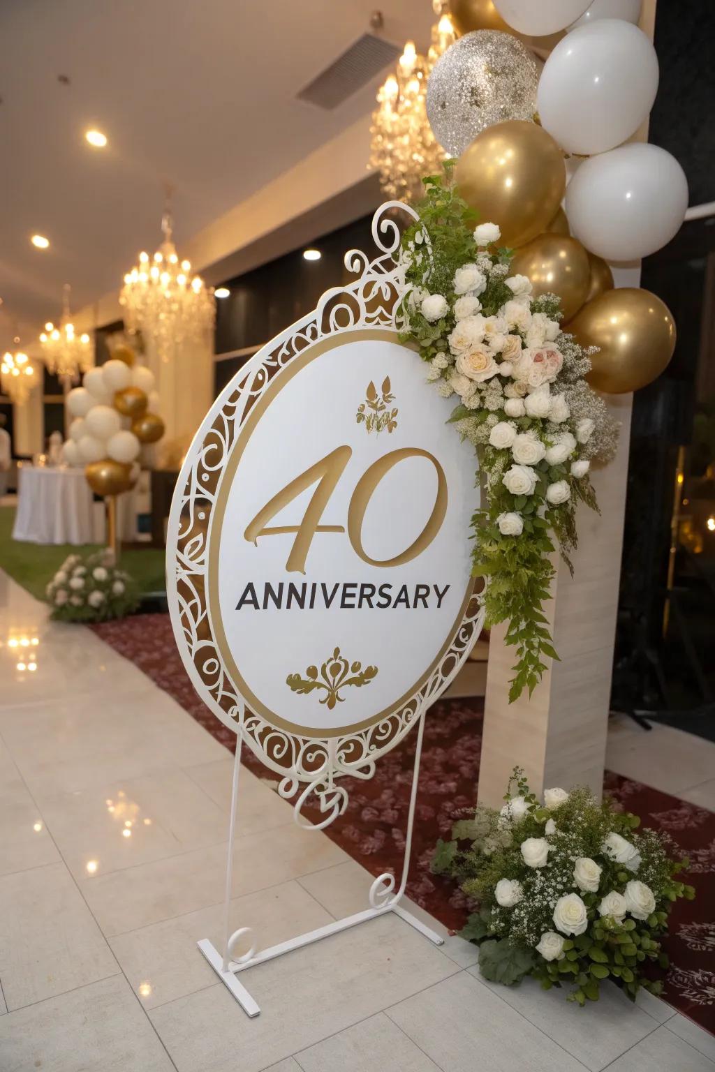 A custom '40' sign commemorating a major milestone.