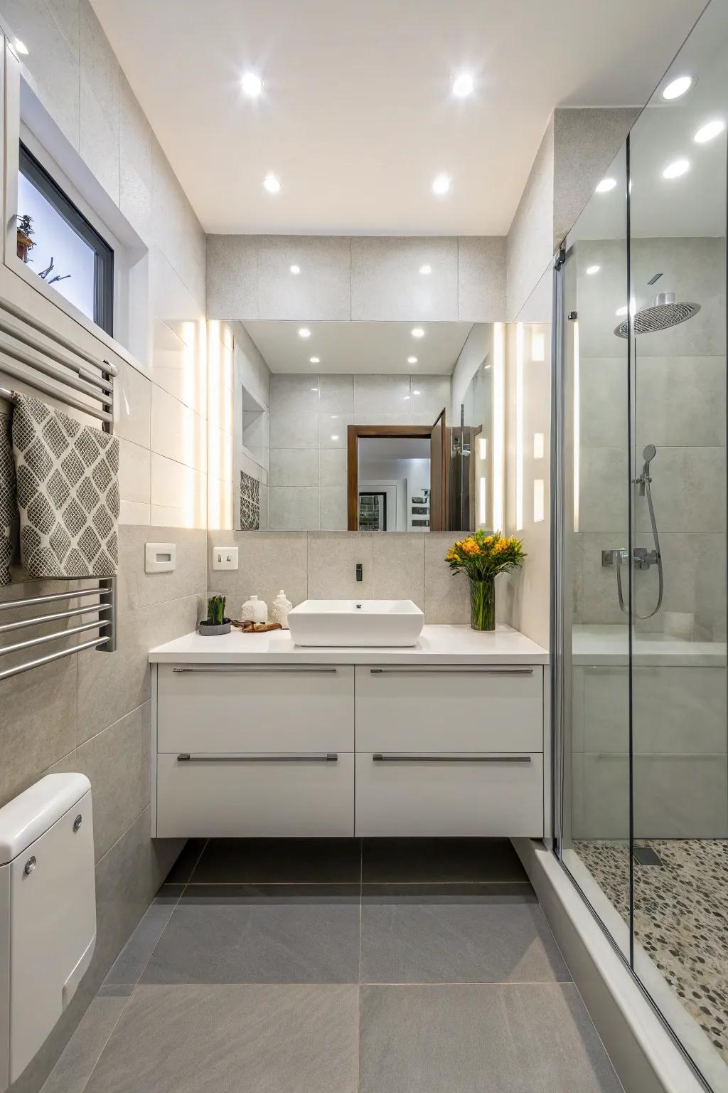 Floating vanities improve both space and style in small bathrooms.