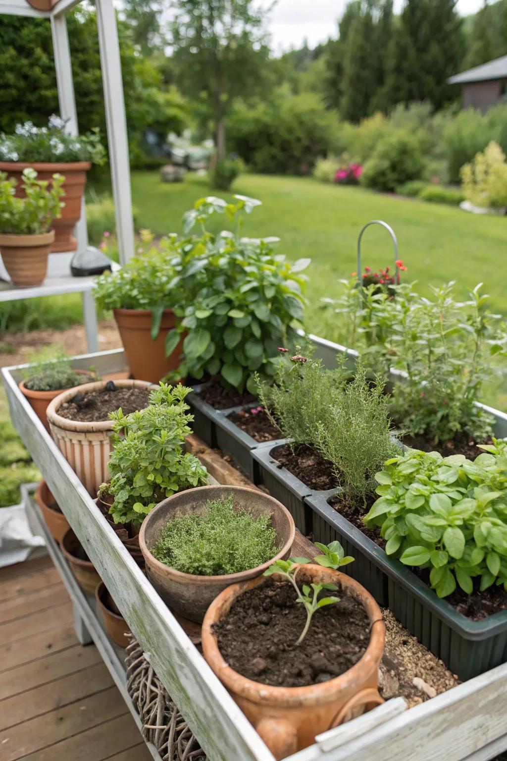 Guests delight in planting herbs at a garden party zone.
