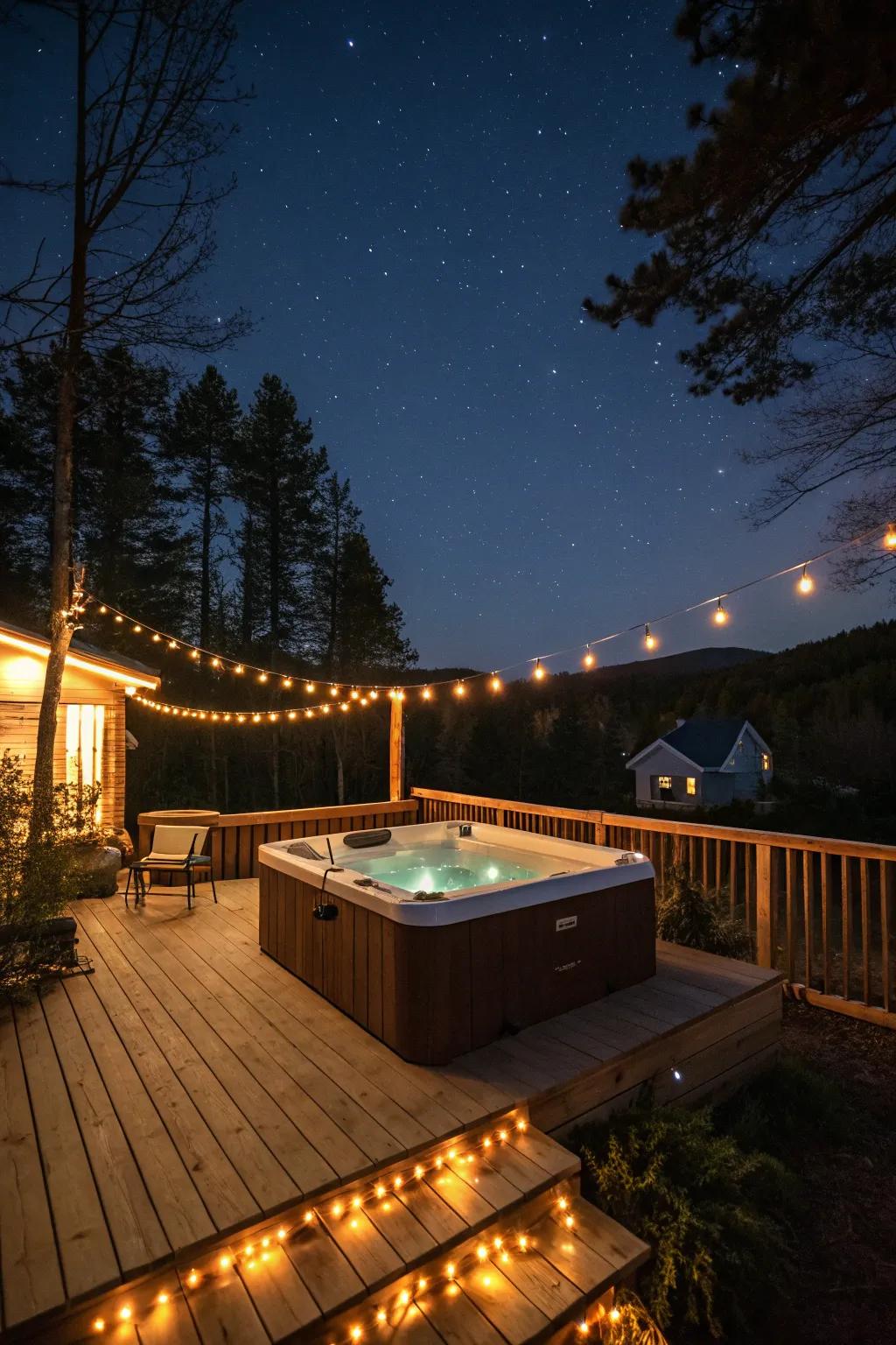 String beacons infuse a captivating radiance to your hot tub setting.