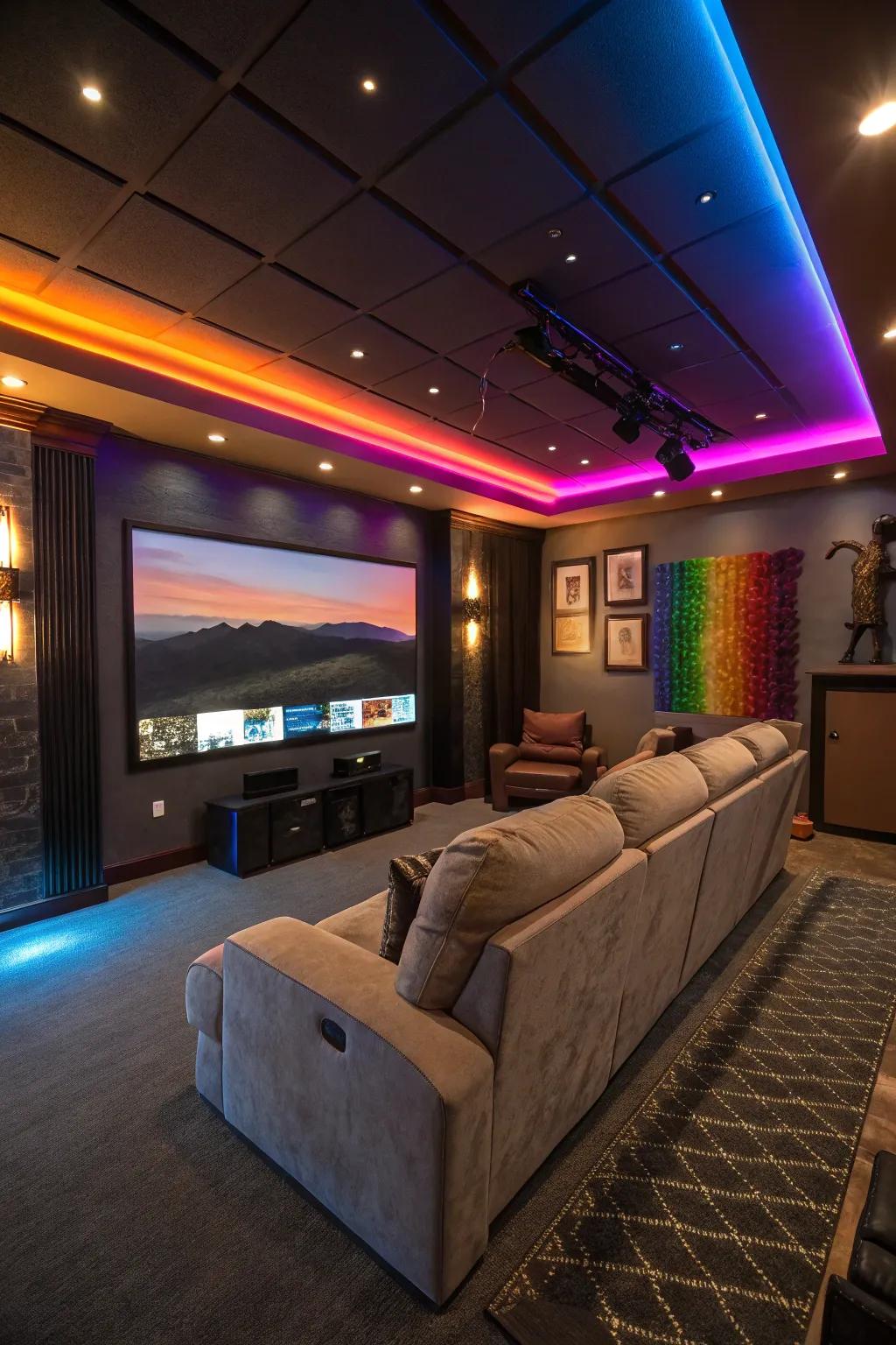 Vibrant accent lighting enriches home theater experiences.
