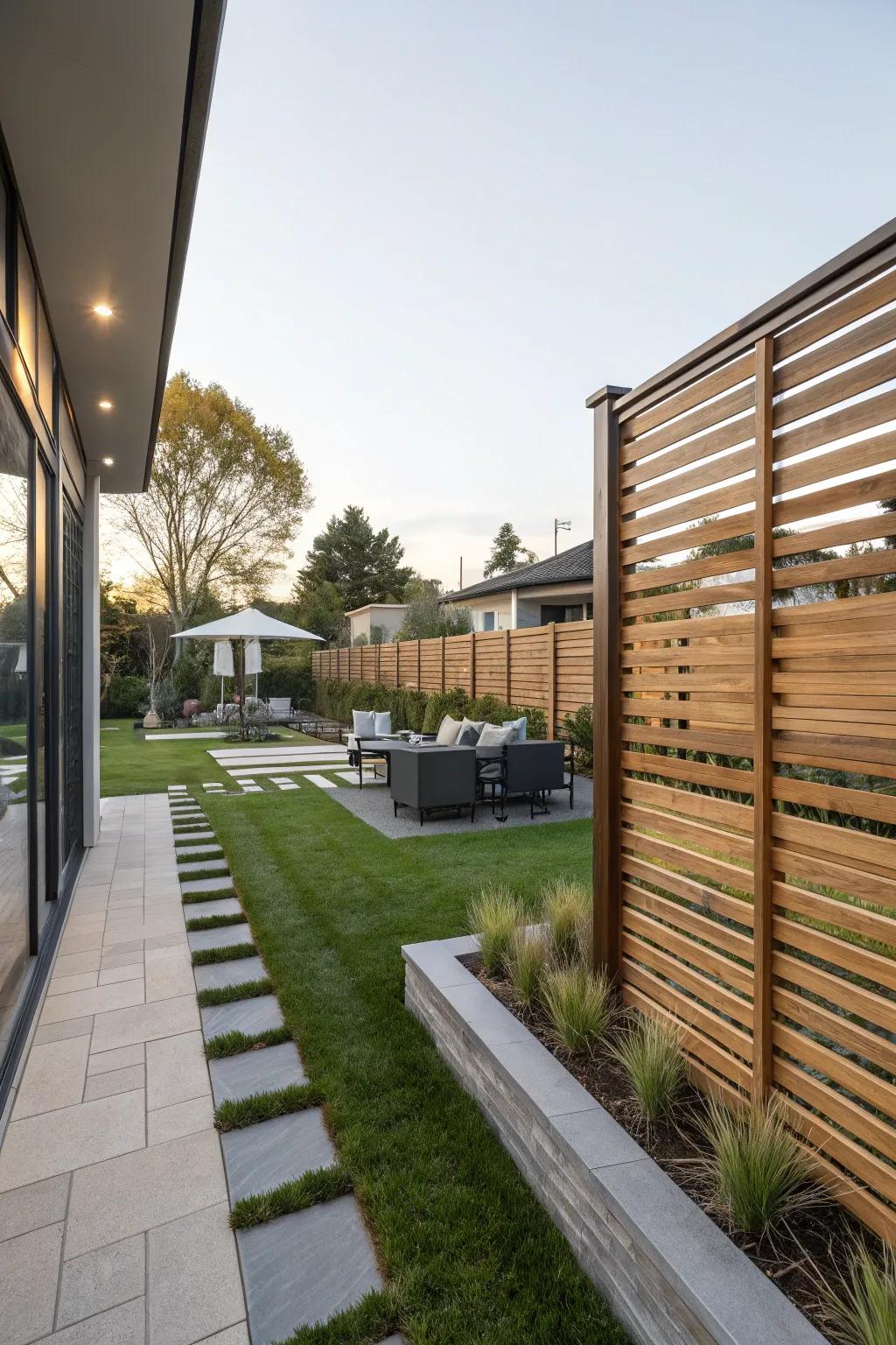 Even slat fences provide a modern and fashionable privacy solution.