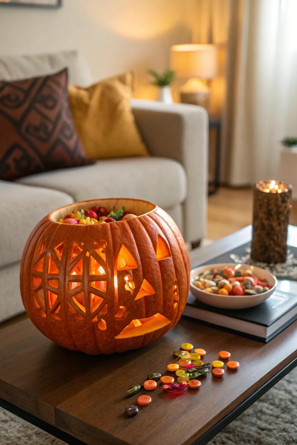 Unite function with festivity by utilizing pumpkins as containers.