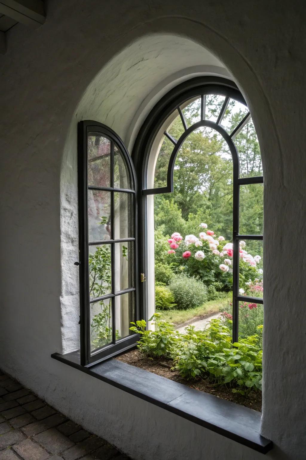 Dark frames provide a chic and striking contrast to light exteriors.