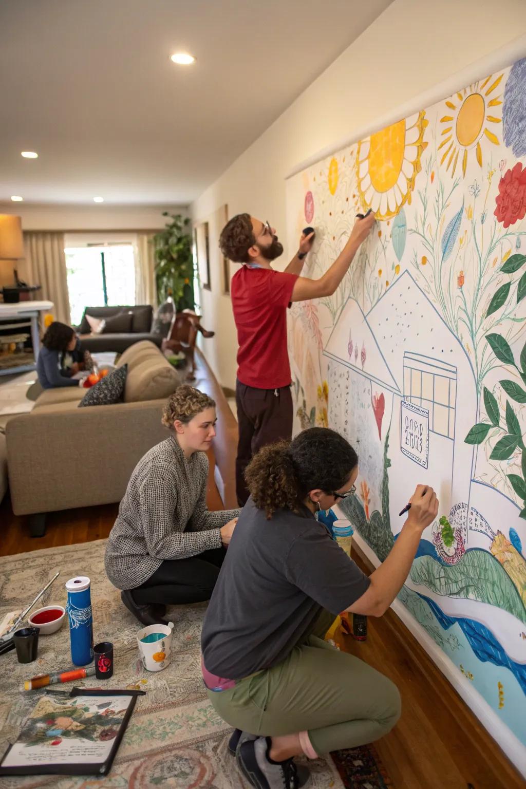 Visitors help produce an impressive collaborative mural.
