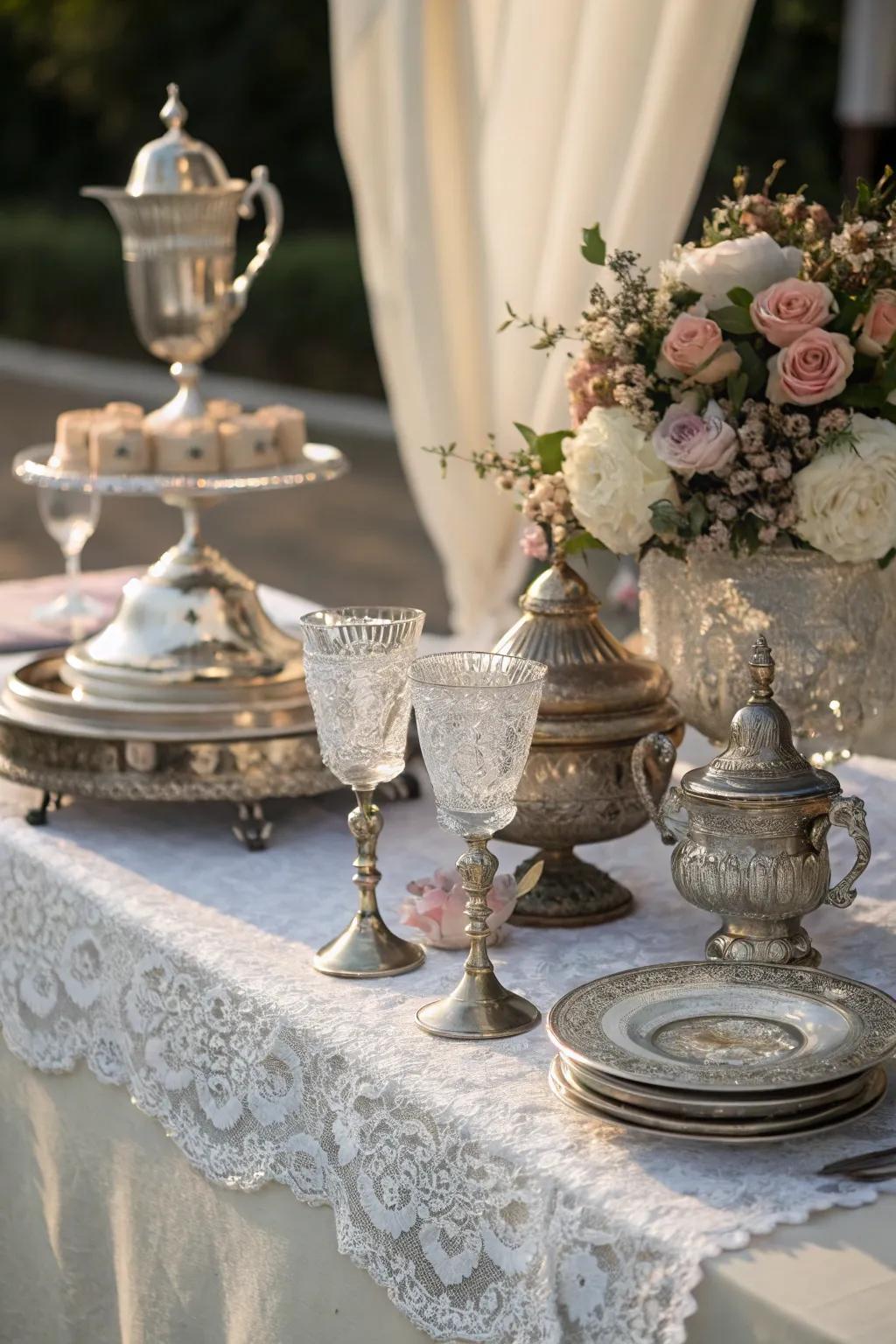 Old treasures add charm and character to wedding decorations.