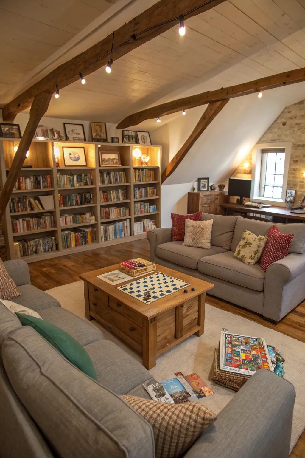 An attic offers an ideal space for family gatherings and activities.