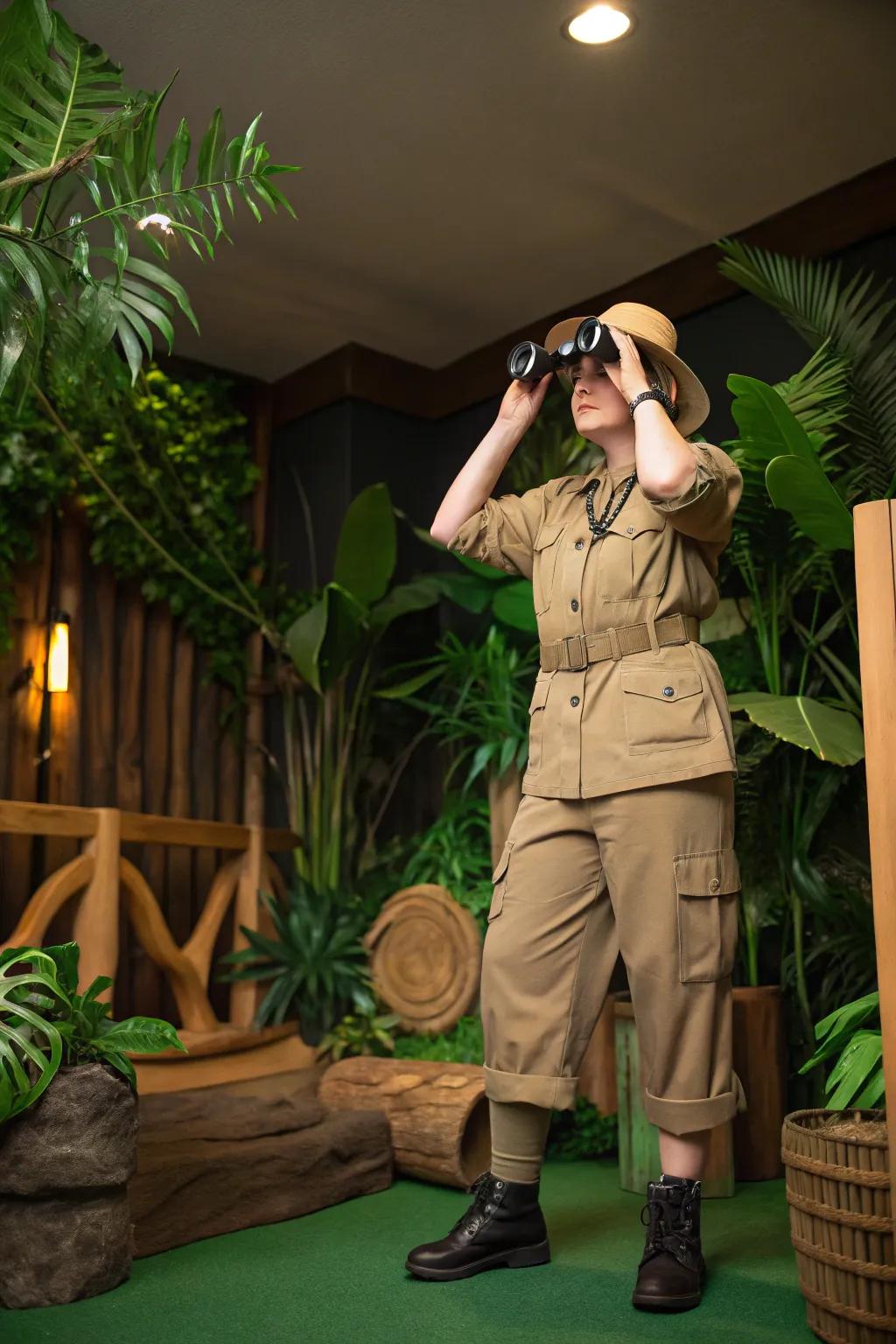 With a safari explorer outfit, set out on a journey.