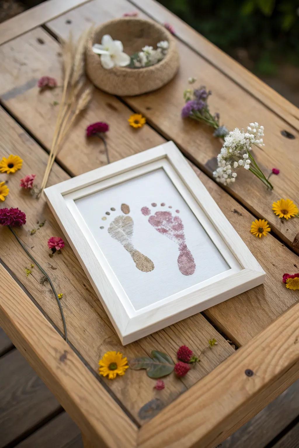 A beautiful blend of nature and keepsake footprints.