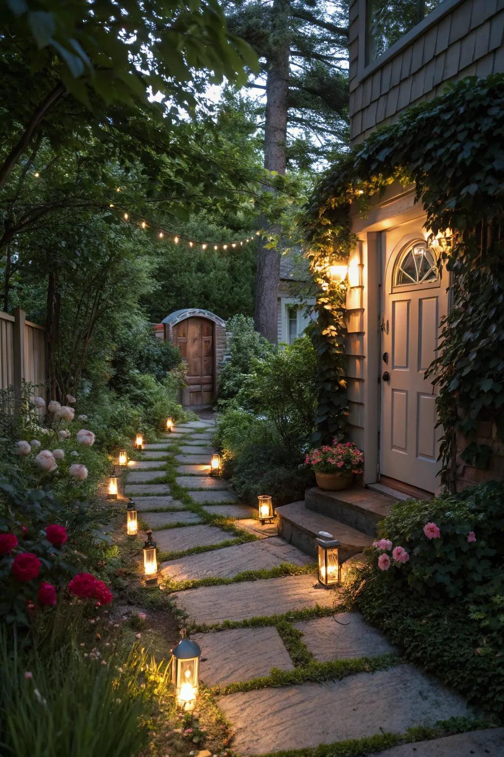 Pathway lights help guide the way and make the back door area look nicer.