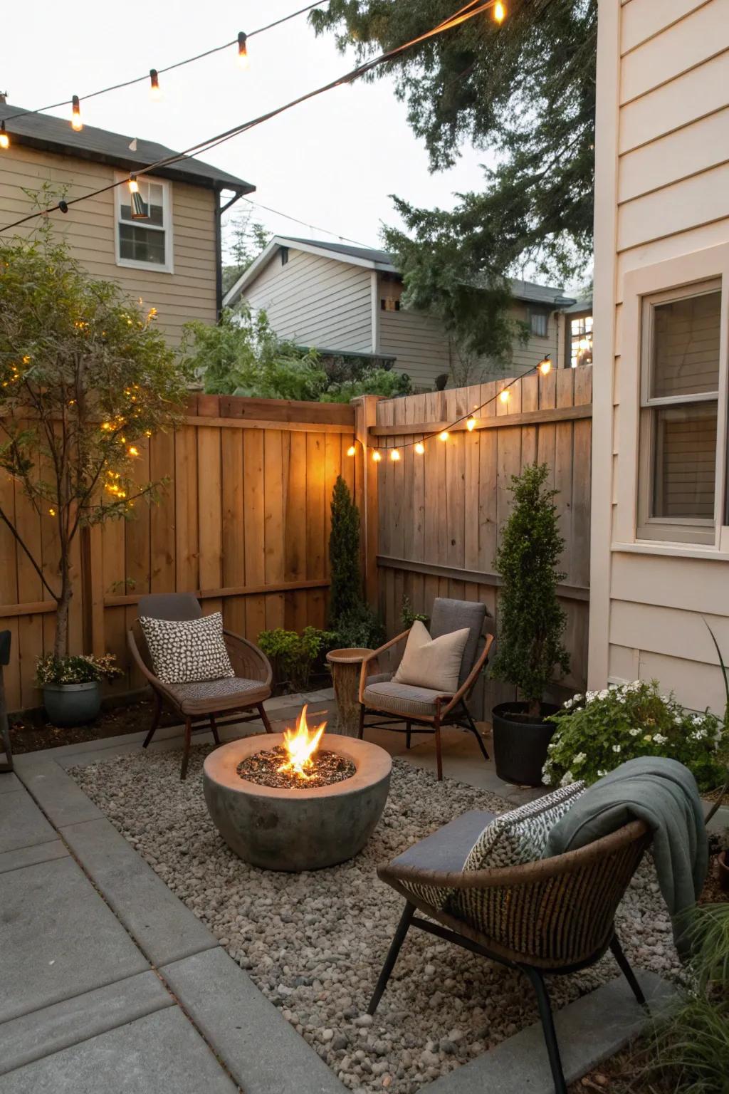 A small-space fire feature fits like a glove in smaller areas.