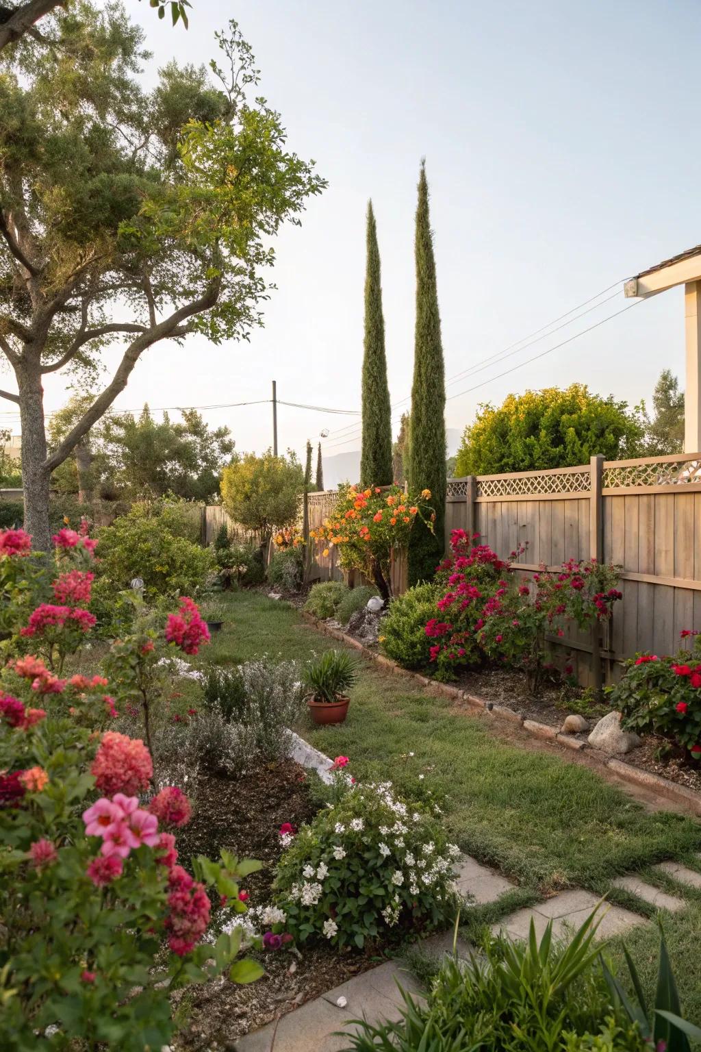Abundant greenery transforms a backyard into a peaceful retreat.