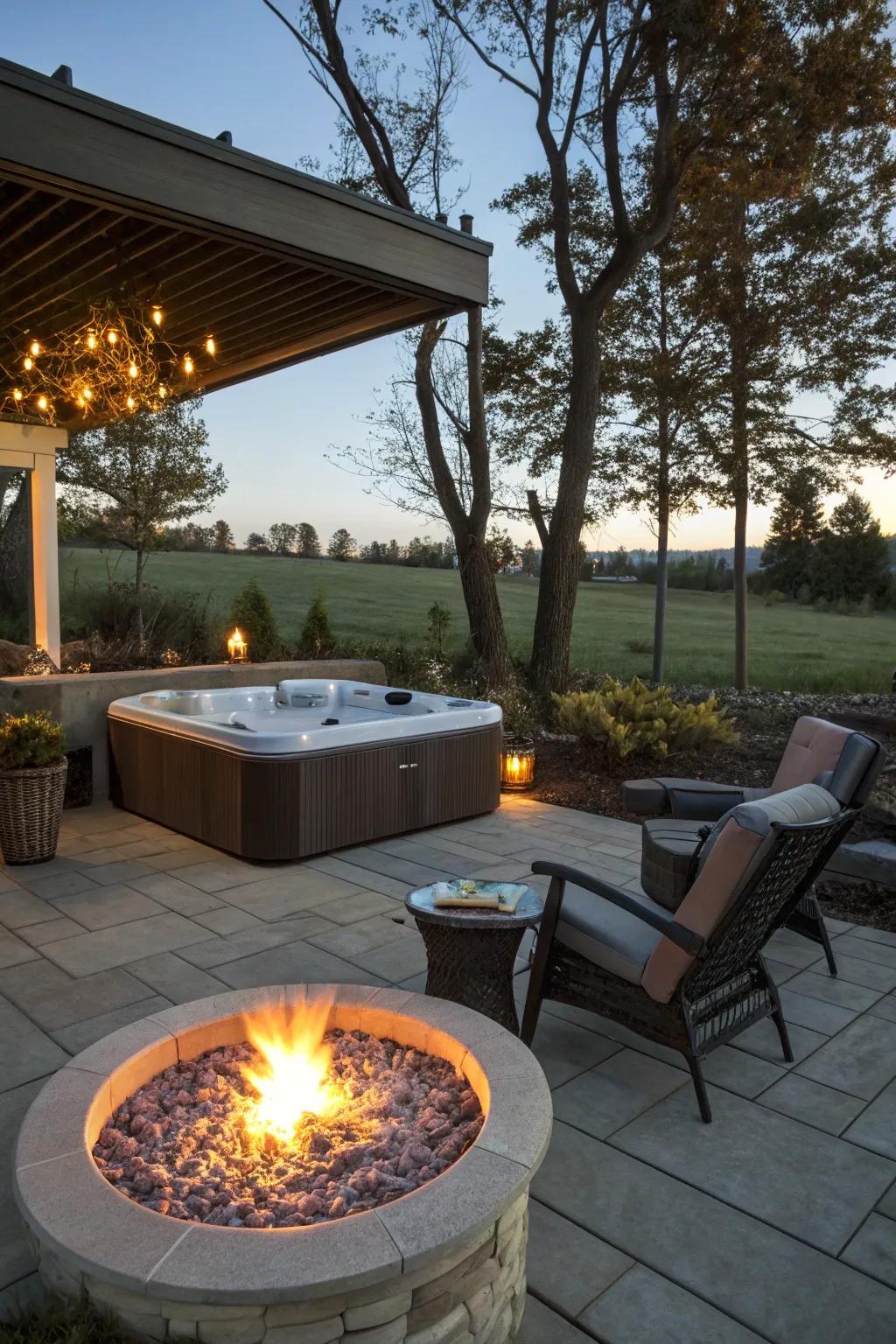 Fire elements bring a cozy element to your spa tub evenings.