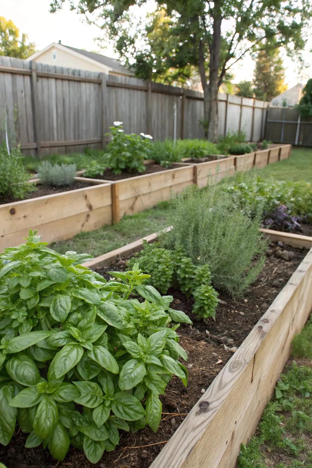 A petite herb garden provides fresh flavors and delightful fragrances.