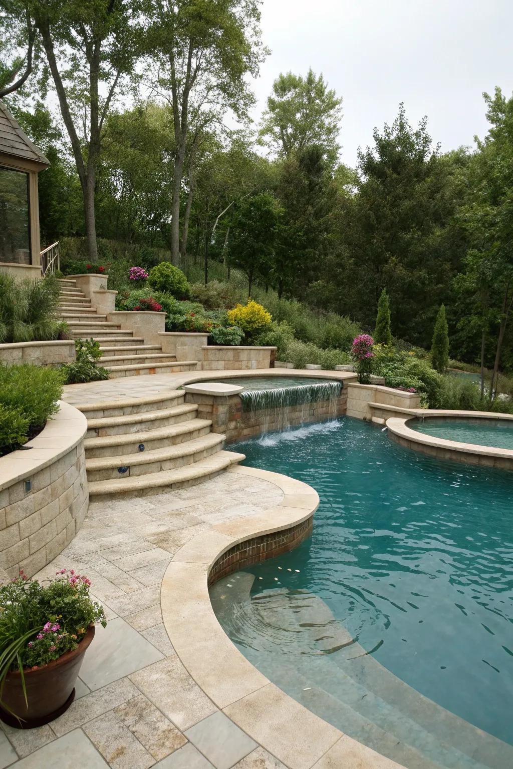 A striking tiered pool design.