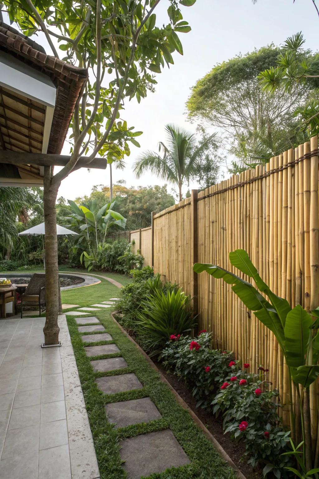 Natural cane fences gives a sustainable privacy screen.