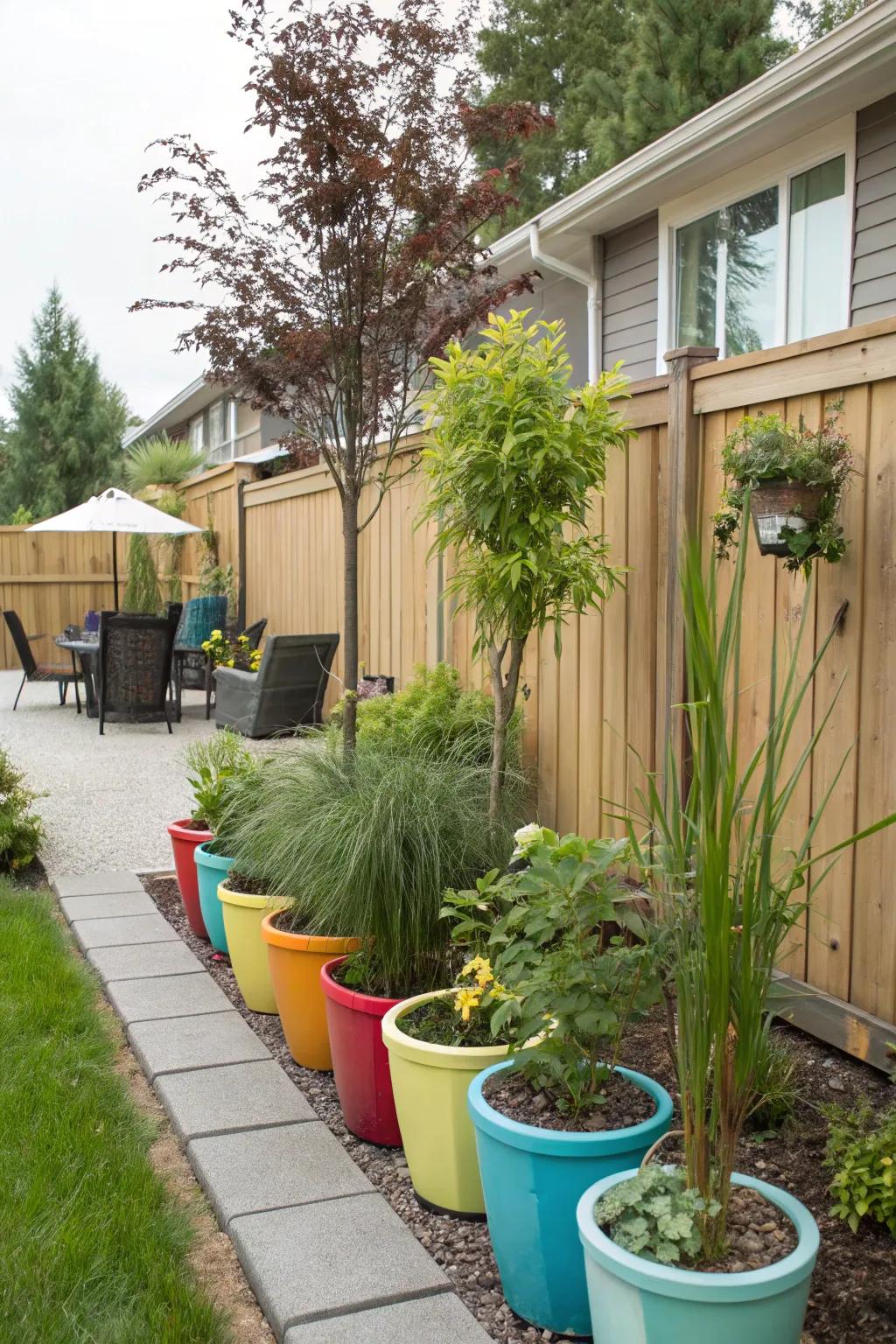 Potted flora provide flexible privacy solutions.