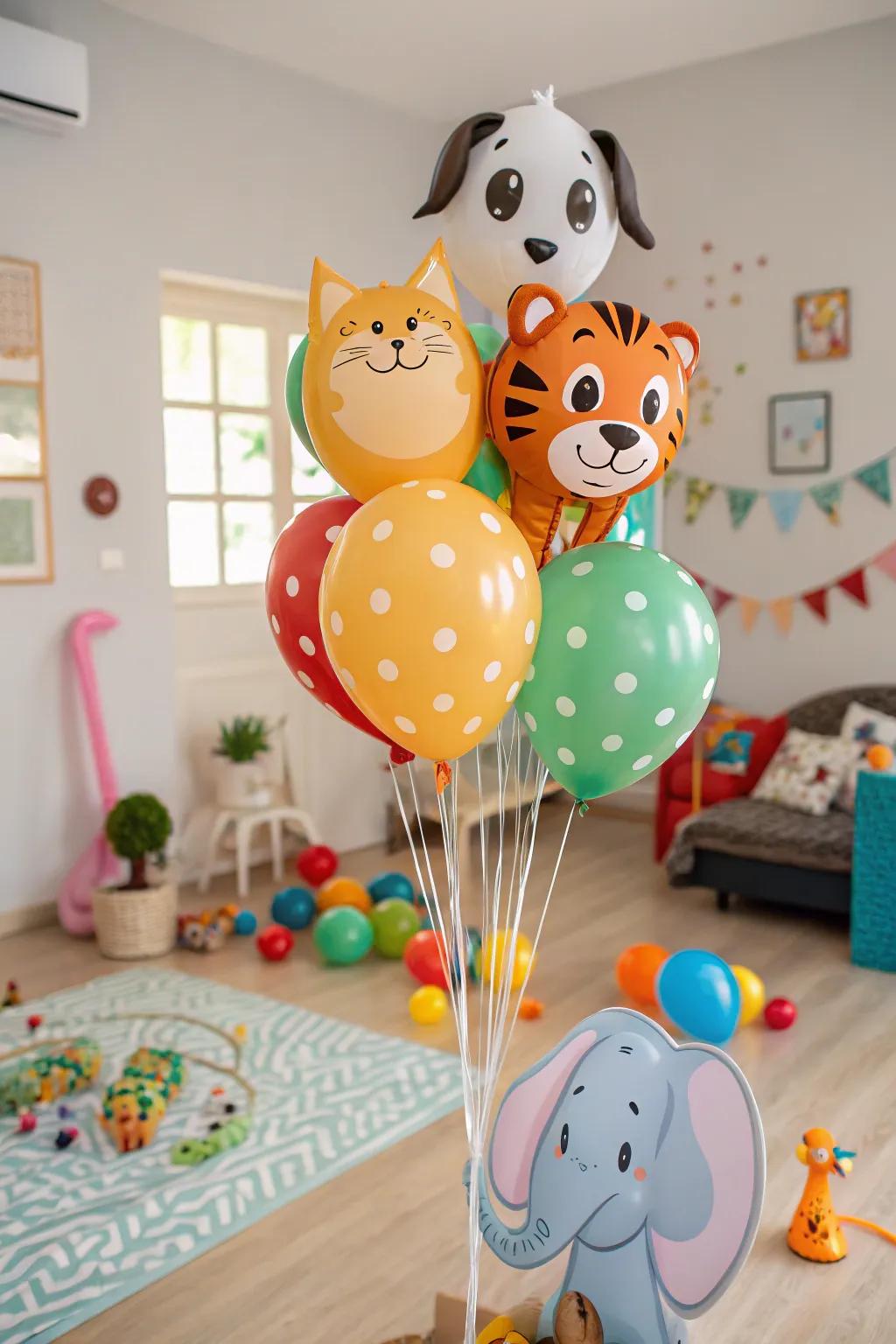 An animal-themed balloon display that brings joy to children&rsquo;s parties.