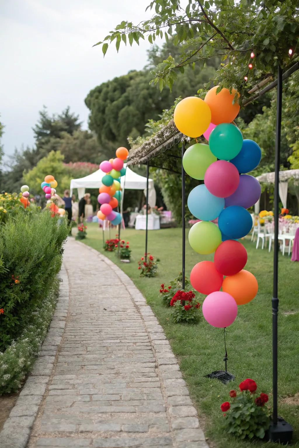 Balloon pathways guide guests with fun.