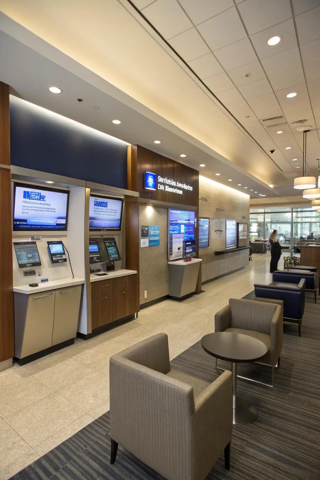 Technological aspects modernize the space and enhance customer experience.