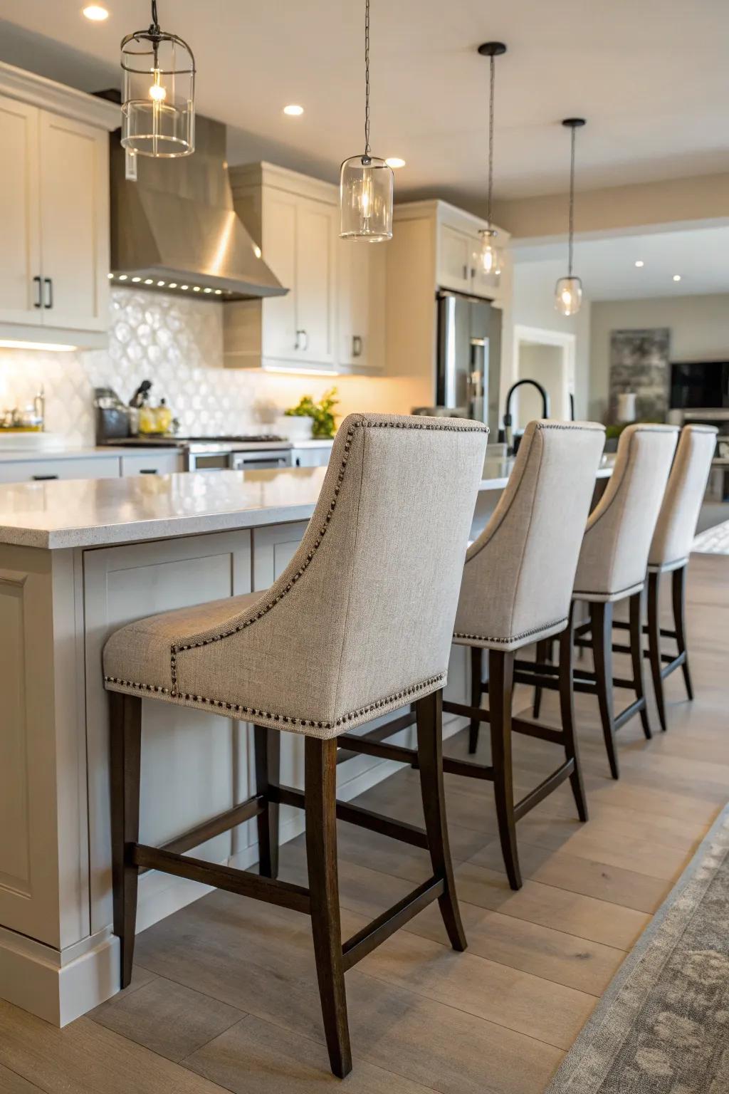 Bar stools featuring earthy tones for a balanced culinary space.