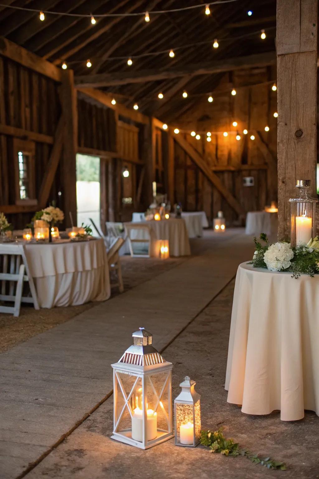 Lamps and pyrotechnics elevate the inviting atmosphere of barn environments.