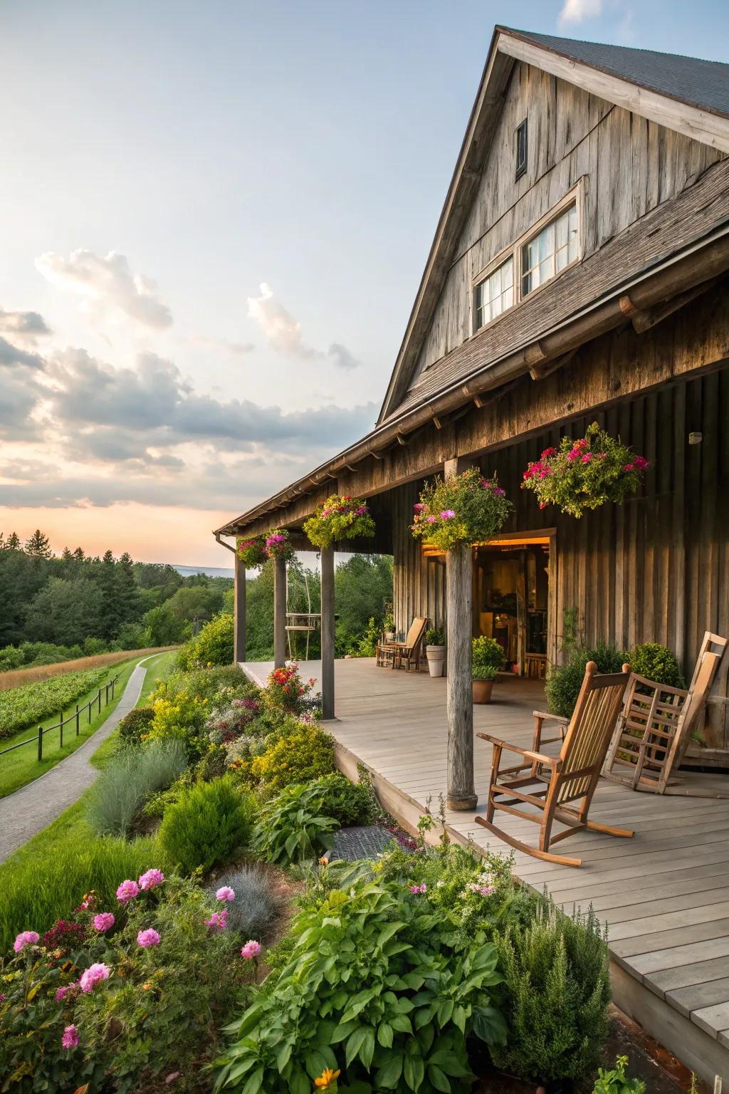 Outdoor living spaces add an extra dimension to barn designs.