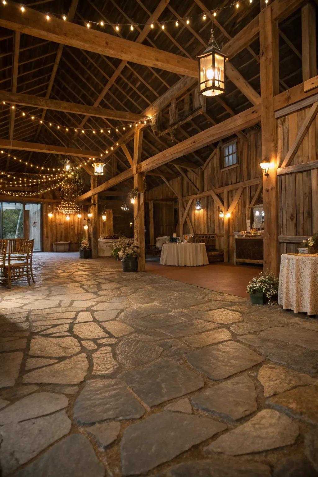 Stone flooring adds a hint of rustic elegance to your barn.