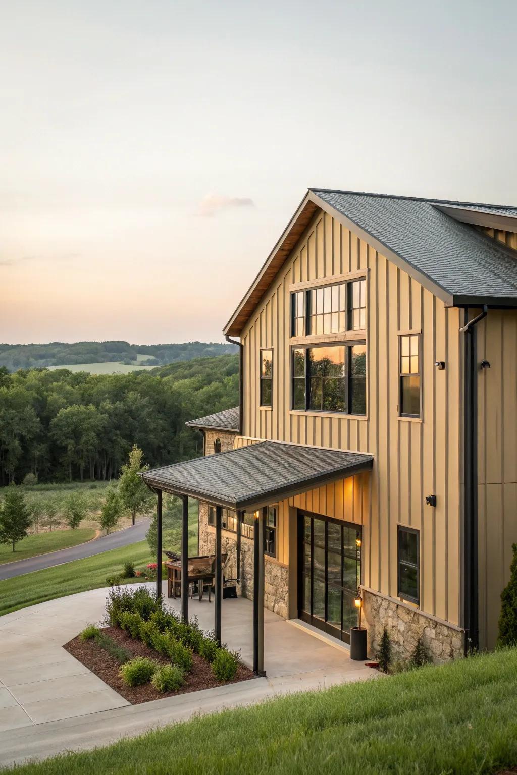 Subtle colors allow the barndominium to blend beautifully with nature.