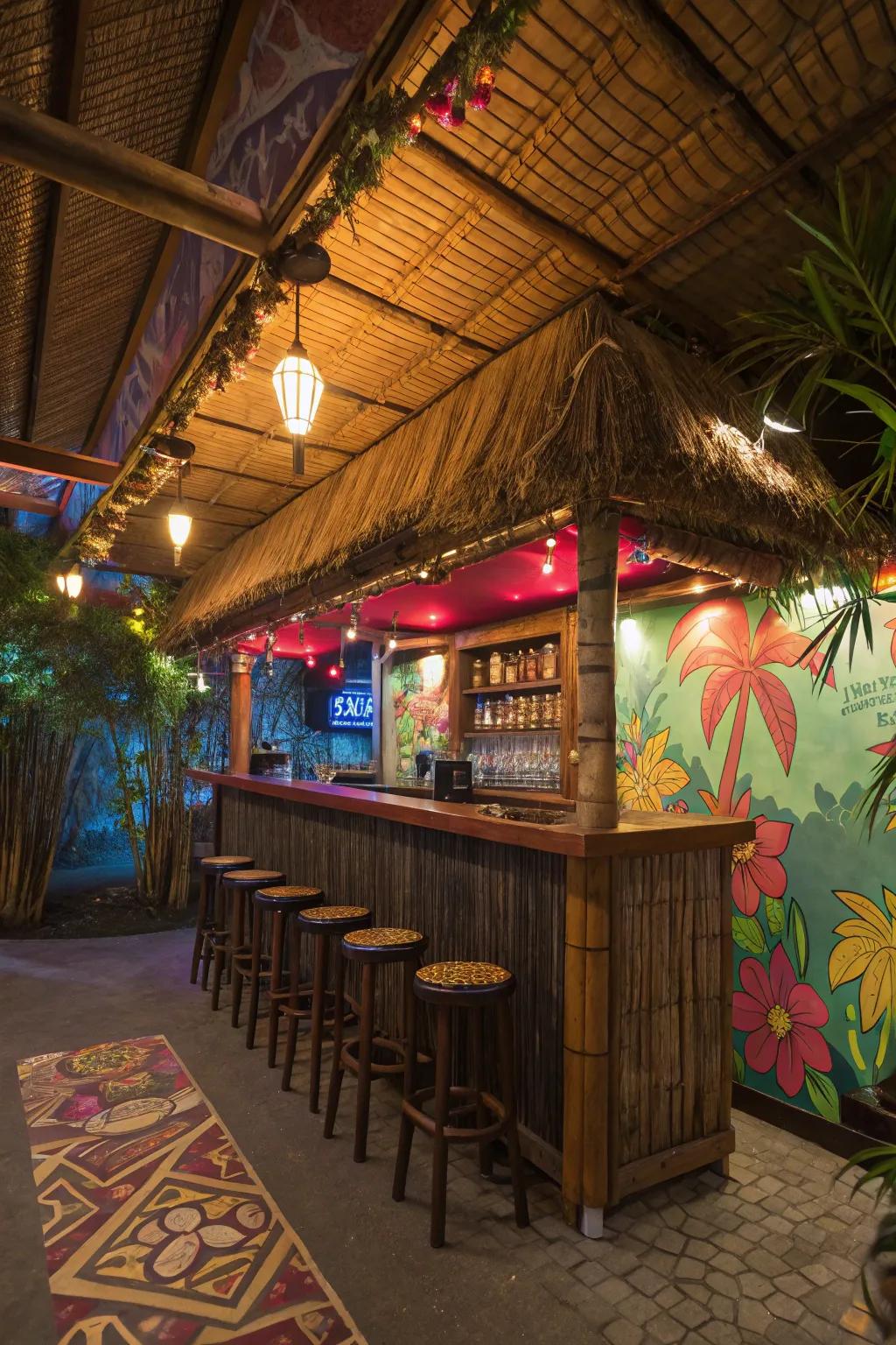 Escape to a tropical place with a tiki bar.