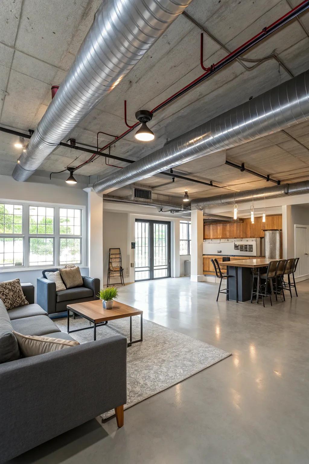 Create an open feel by incorporating ductwork into your contemporary design.
