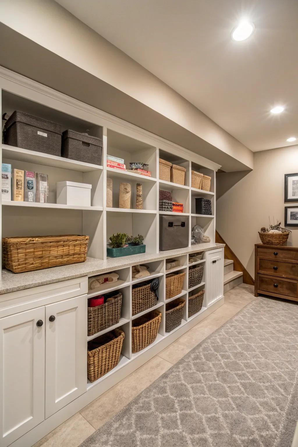 A basement where style combines with functionality.