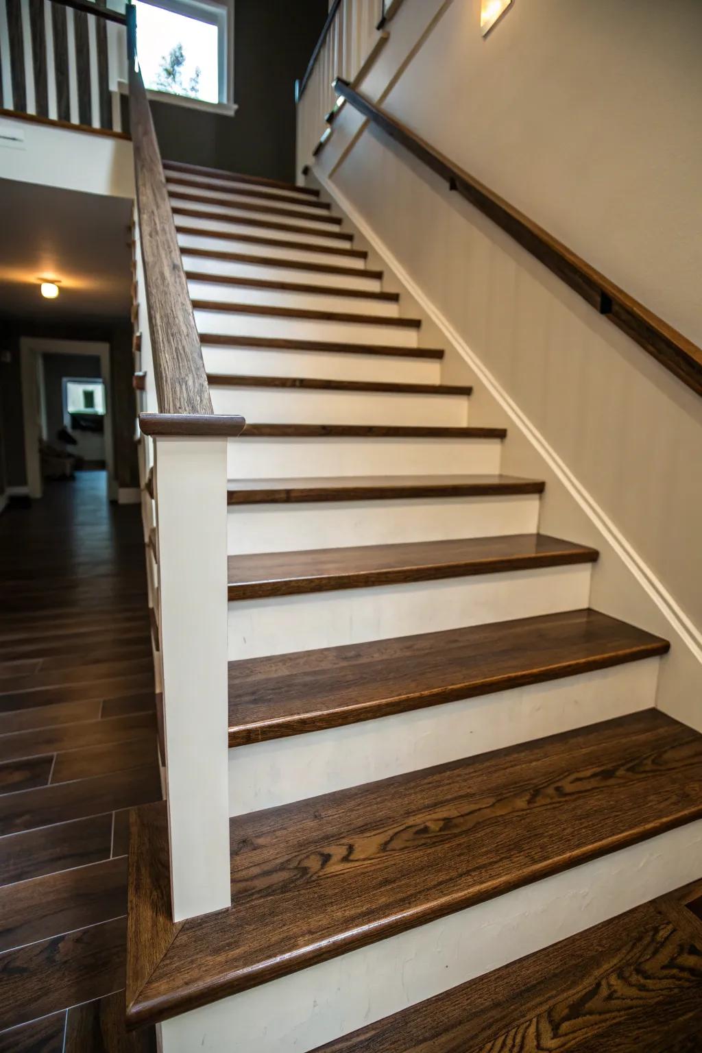 Contrast adds dimension and personality to your basement steps.