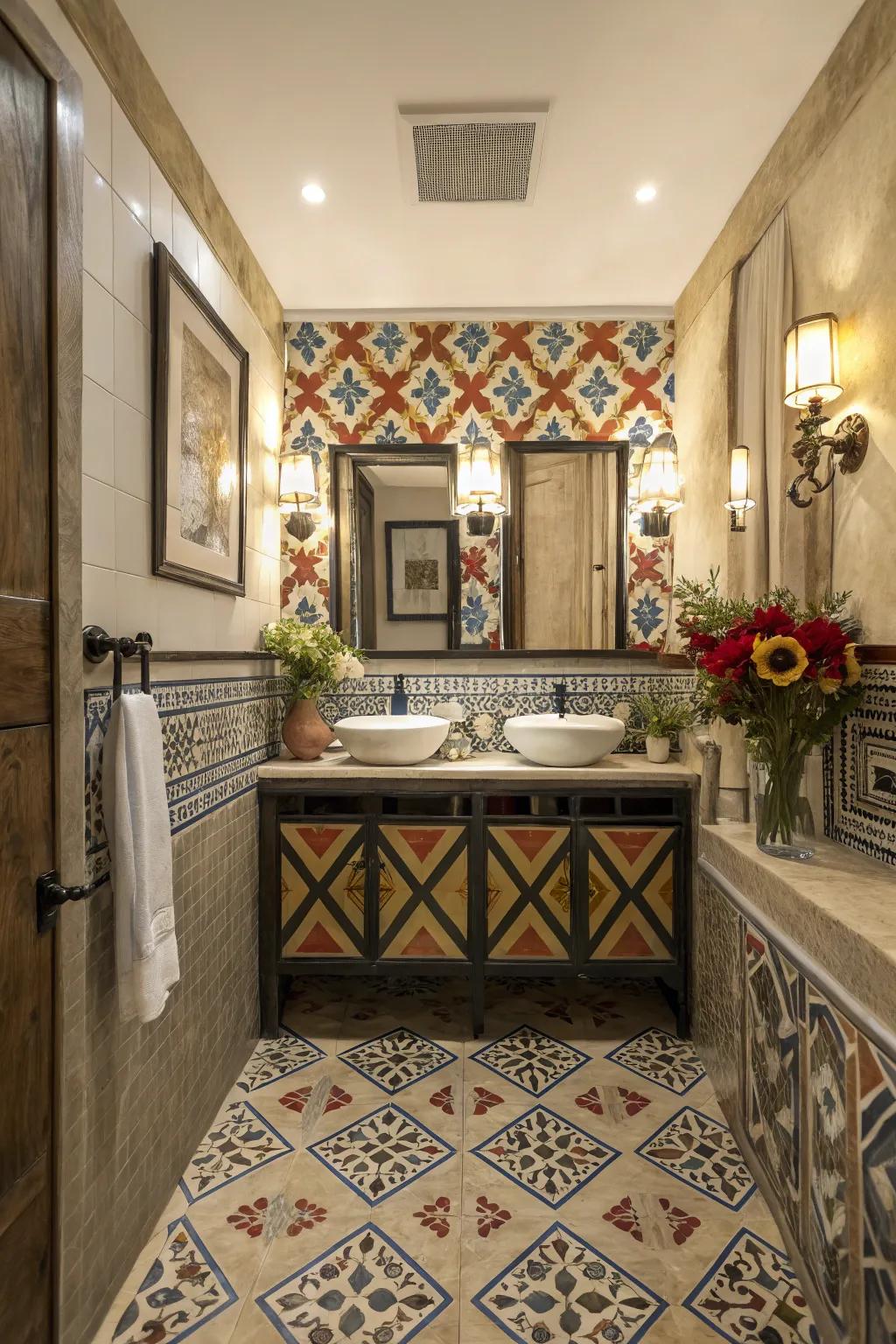 Inject creative style using unique patterns in your bathroom.