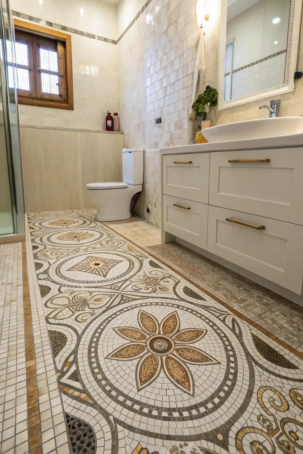 Mosaic tiles personalize your bathroom with creativity.