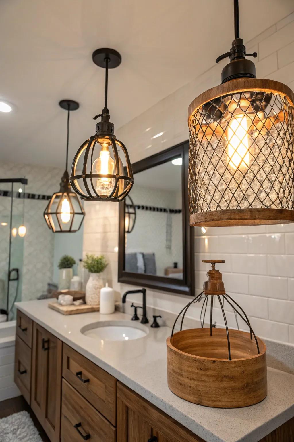 Mixed materials add warmth and contemporary design to lighting.