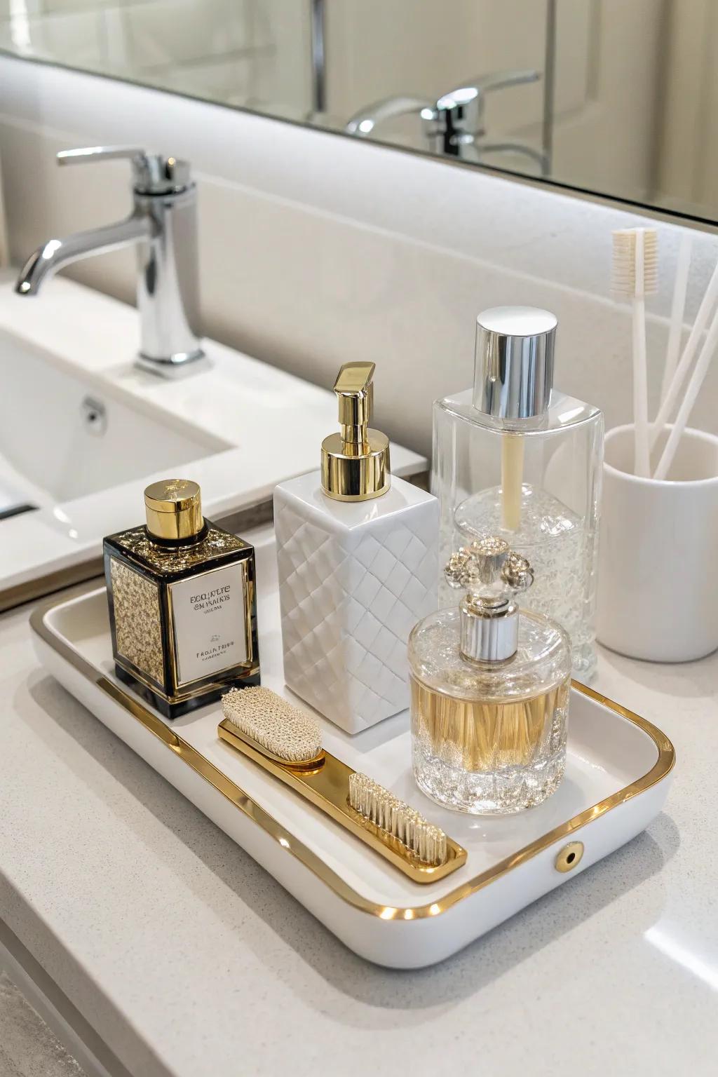 Elegant receptacles elevate the visual charm of the staging surface.