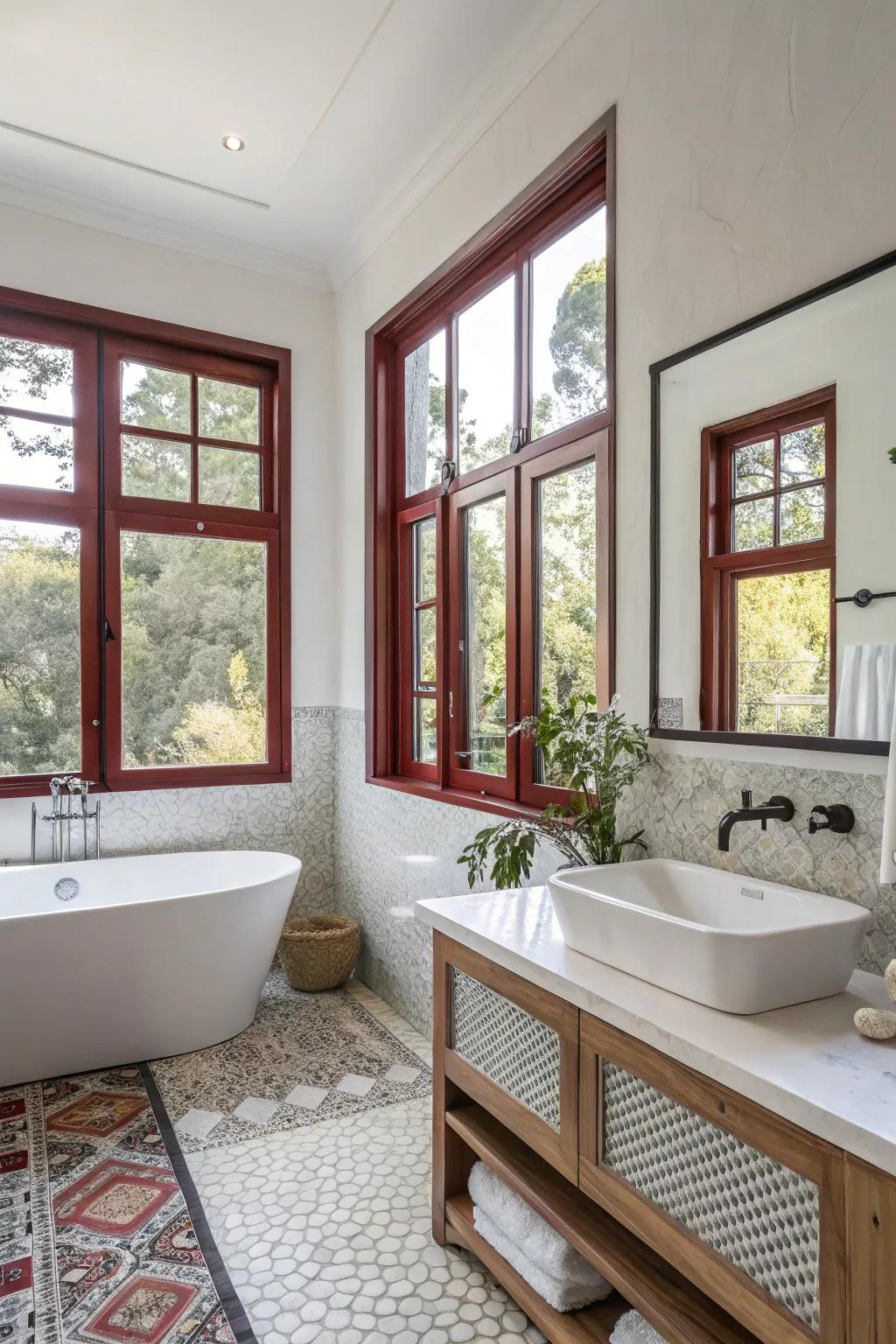 Sophisticated window borders enriching the bathroom.