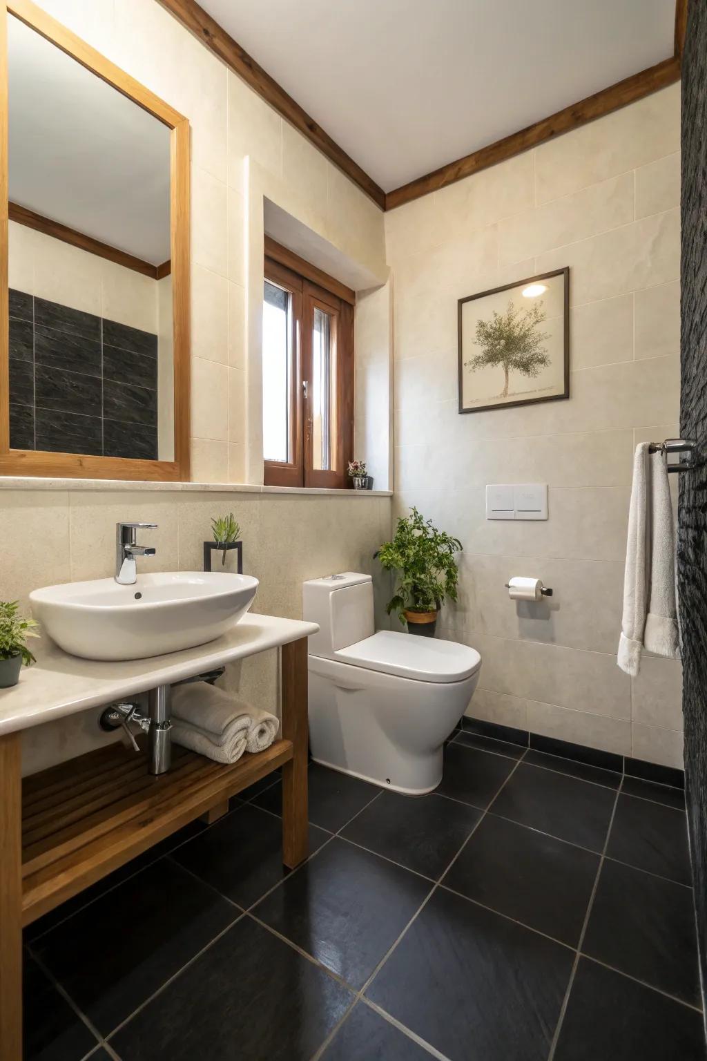A minimalist approach amplifies the sophistication of a black floor.