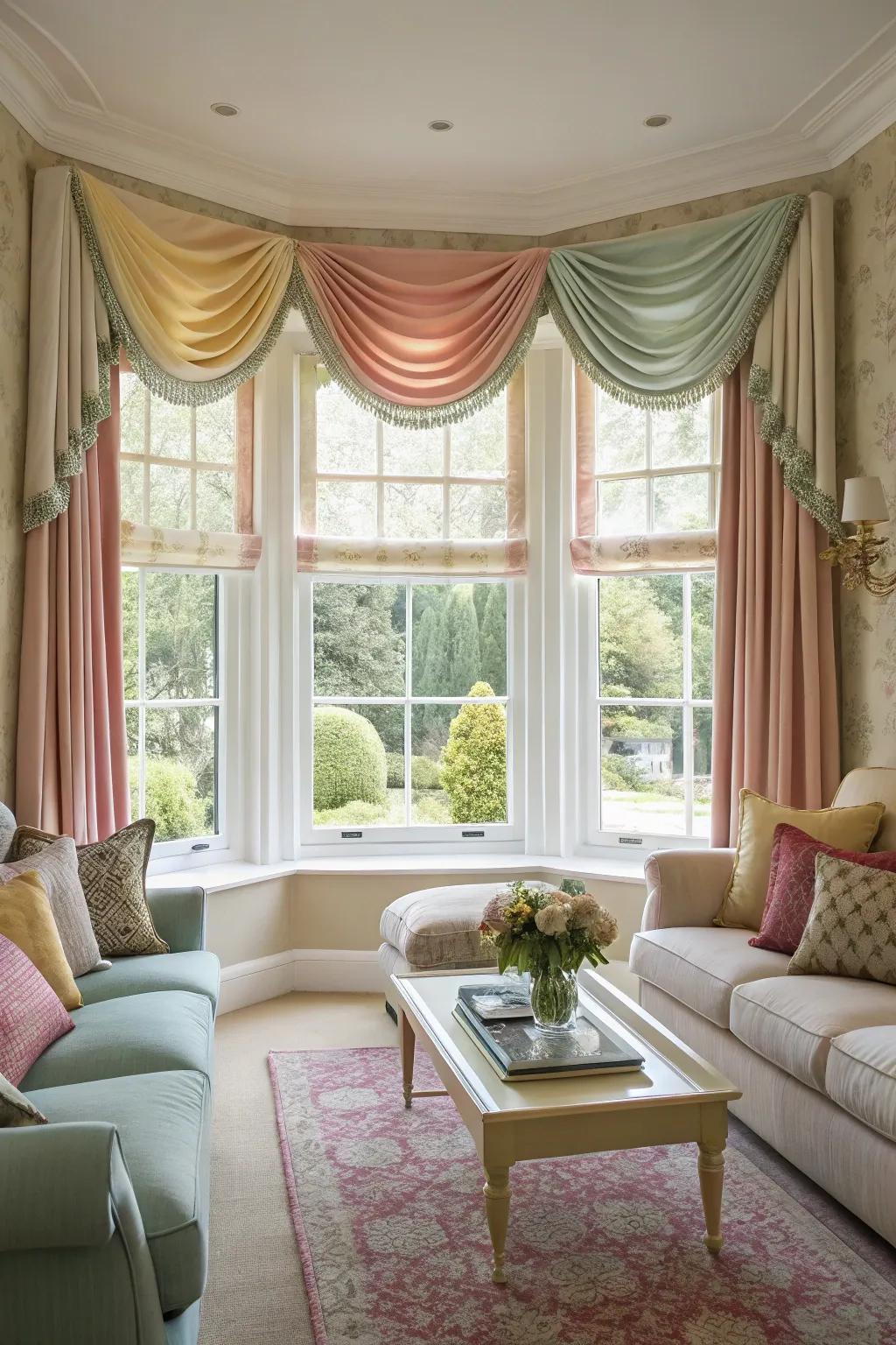 Valances with coordinated colors bring harmony to a room.