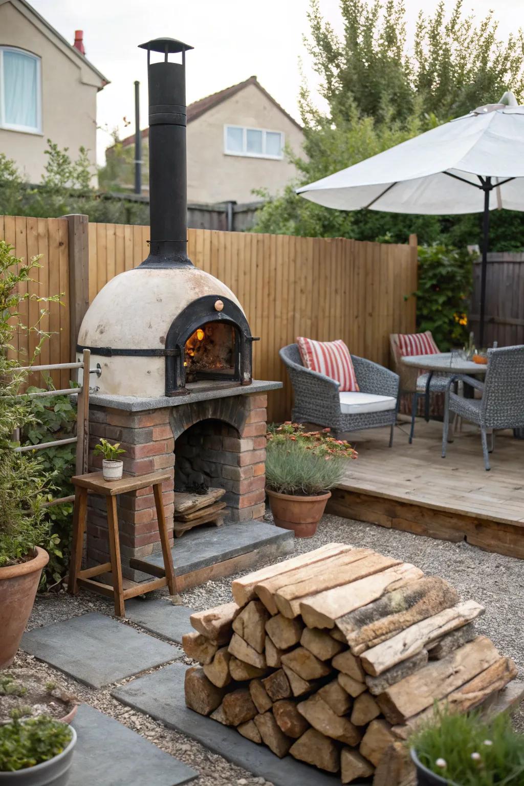 Country charm with a wood cooker.