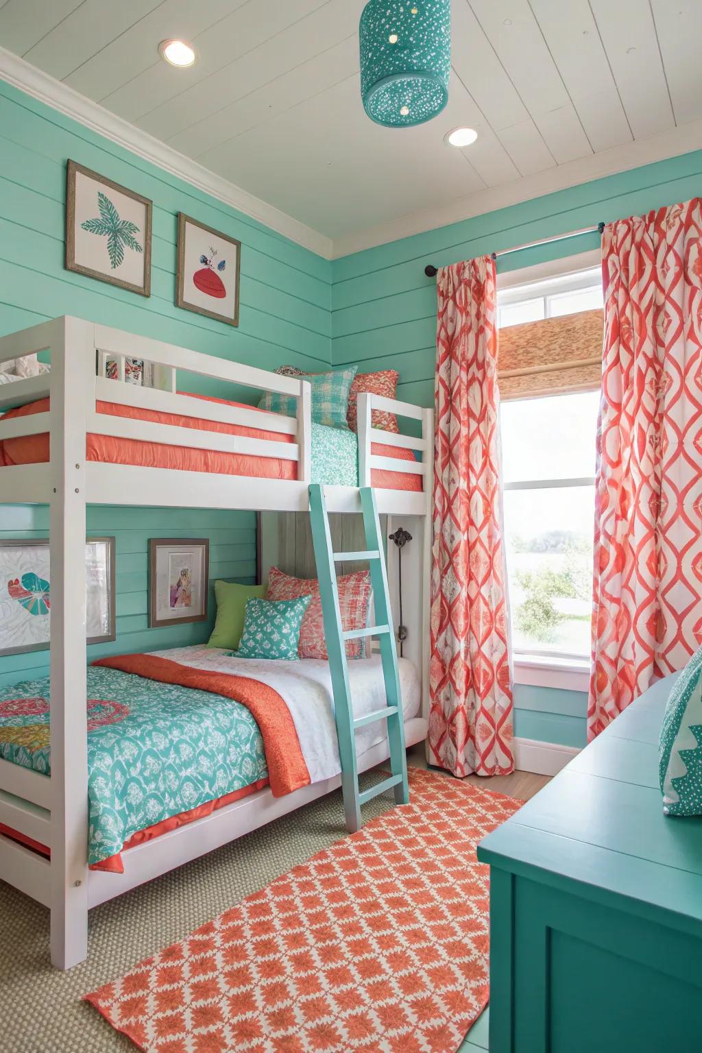 Add a dash of color with blue-green and coral accents.